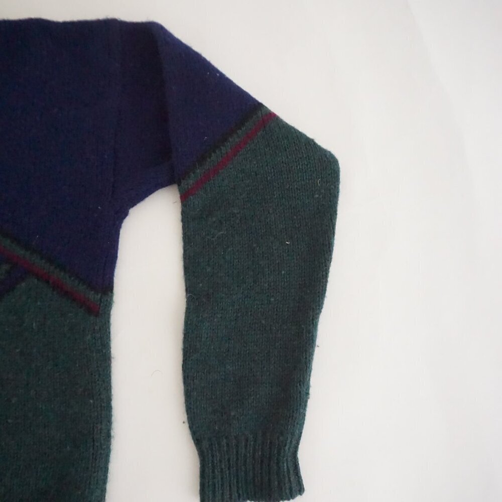 Vintage 90s' Woolrich Knit Sweater Navy Green Geometric Eclectic Grandpa Large - Picture 5 of 10